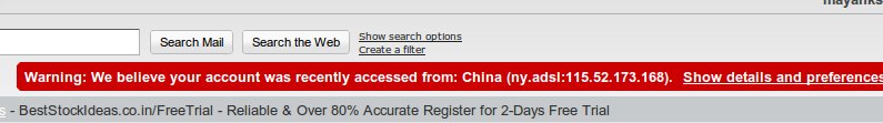 We believe your account was recently accessed from: China